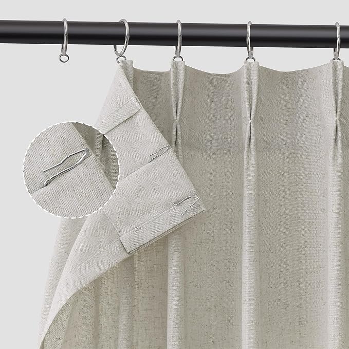 Aersas Silver Pinch Pleat Linen Curtains 96 Inch Length 2 Panels Set for Bedroom Dinging Room Semi Sheer Boho Farmhouse Neutral Window Curtains 96 Inches Long for Living Room Nursery 40x96