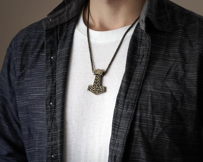 Baldur Jewelry - Thors Hammer Necklace Pendant Mjölnir - Viking Norse Thor Hammer Pendant Viking Jewelry - Thor Necklace - Thor Gifts for Men - Viking Necklace for Men