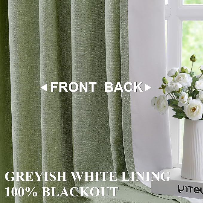Vision Home Dark Green Pinch Pleated Full Blackout Curtains Linen Blended Room Darkening Curtain Panels 102 inch for Living Room Bedroom Thermal Insulated Pinch Pleat Drapes with Hooks 40" Wx102 Lx2