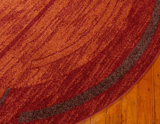 Unique Loom Autumn Collection Modern Contemporary Casual Abstract Area Rug (Terracotta/ Burgundy Border, 8 ft 0 x 8 ft 0 Round)