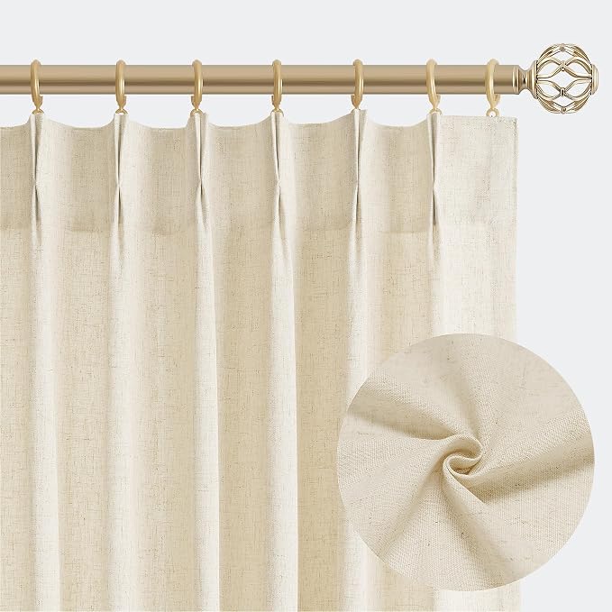 Aersas Beige Pinch Pleated Linen Curtains 84 Inch Length 2 Panels for Living Room Bedroom Cream Semi Sheer Window Curtain Boho Neutral Back Tab Pinch Pleat Drape with Hooks 84 Inches Long