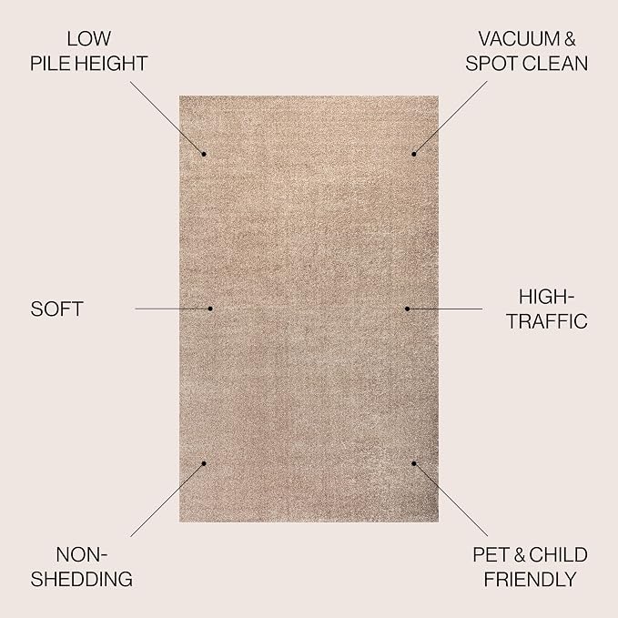 JONATHAN Y Haze Solid Low-Pile Beige 8' Round Indoor Area Rug, Coastal,Bohemian,Minimalist,Classic, Easy-Cleaning for Living Room,Bedroom,Kitchen,Pet Friendly,Non-Shedding (SEU100G-8R)