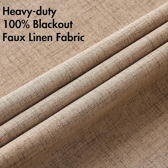 MIULEE 100% Blackout Linen Textured Curtains for Bedroom Solid Thermal Insulated Copper Brown Grommet Room Darkening Curtains & Drapes Luxury Decor for Living Room 42 x 63 Inch (2 Panels)