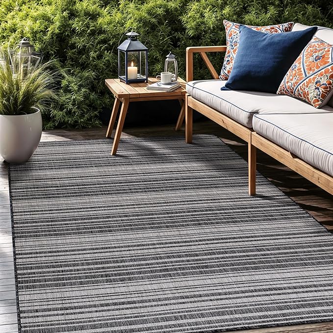 Luul Home Stripe Outdoor Rug 6x9 Washable Outside Carpet for Indoor Patio Porch Waterproof Easy Cleaning Non Shedding Area Rugs Dark Gray 6 x 9