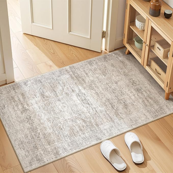 2x4 Rug Runners for Hallways Non Slip,Taupe | Washable Rugs for Kitchen,Entryway,Bedroom,Bathroom,Nursery Room,Thin,Soft Runner Rug,Stain Resistant Indoor Carpet