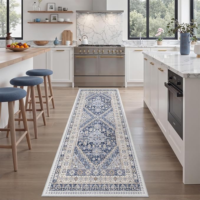 zesthome 2x6 Runner Rug for Hallways, Machine Washable Rug, Non Slip Vintage Low Pile Runners, Stain Resistant Runners for Entryway, Kitchen, Bathroom, Laundry Room, Corridor