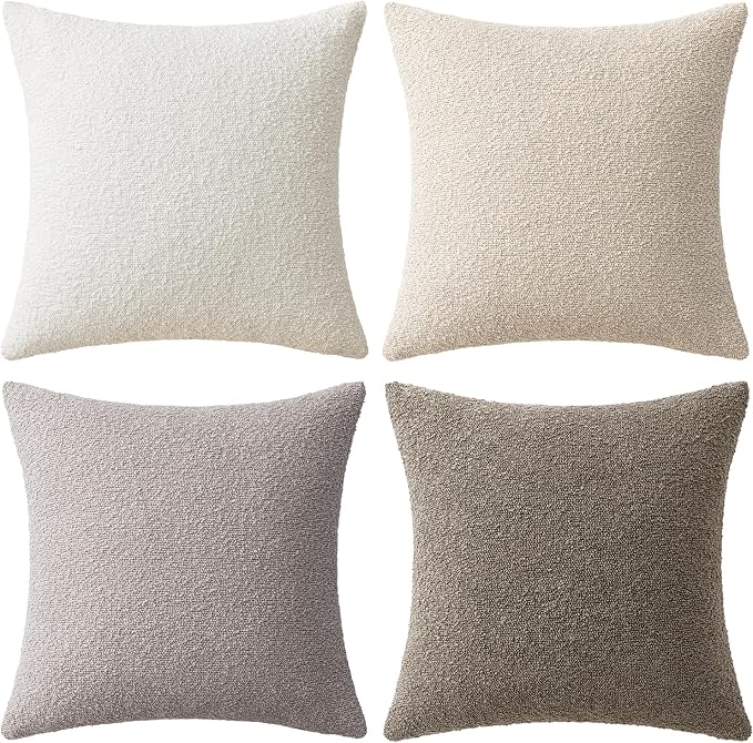 MIULEE Decorative Boucle Throw Pillow Covers 18x18 Inch Neutral Set of 4 | Textured Accent Pillow Cases Soft Couch Cushion Covers for Modern Farmhouse Boho Sofa Bed Livingroom Home Decor