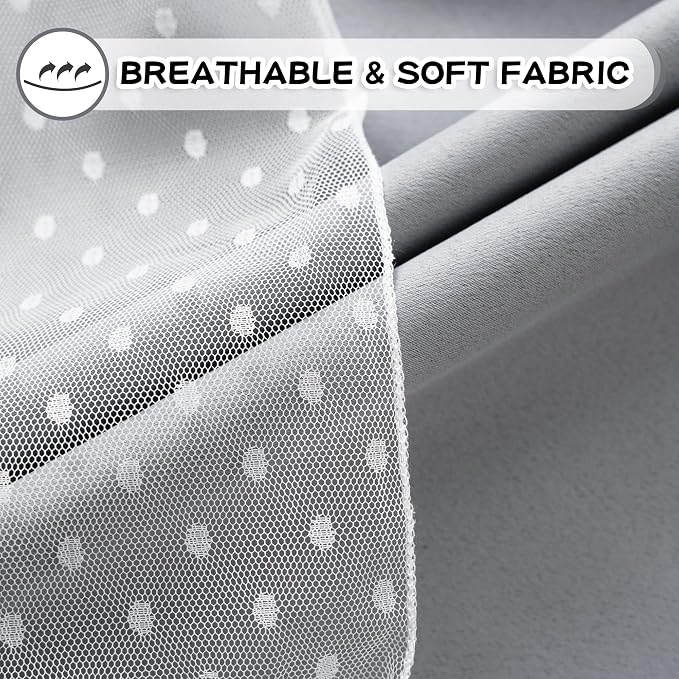 MYSKY HOME 65% Blackout Short Curtains for Girls Bedroom & Nursery Kids Grey Cute Curtains 63 inch Long Double Layer with Polka Dots Sheer, Grommet Tops, 52" Wide Each Panel, 2 Panels
