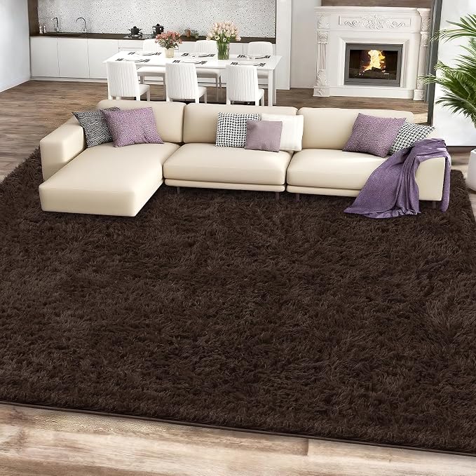 5x7 Brown Fluffy Shag Area Rugs for Living Room Bedroom Nursery | Ultra Soft Comfy, Fuzzy Shaggy Plush Carpet for Kids Boys Girls Teen Dorm, Modern Indoor Home Decor, Upgrade Non-Slip