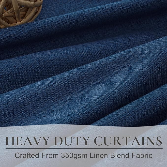 Navy Blue Blackout Curtains 120 Inch Length for Boys Rooms/Bedroom, Floor to Ceiling Track Pleated Drapes with Hooks Linen Thermal Coastal Curtain Dark Blue Window Burg 50"Wx120"Lx2Panels Back Tab