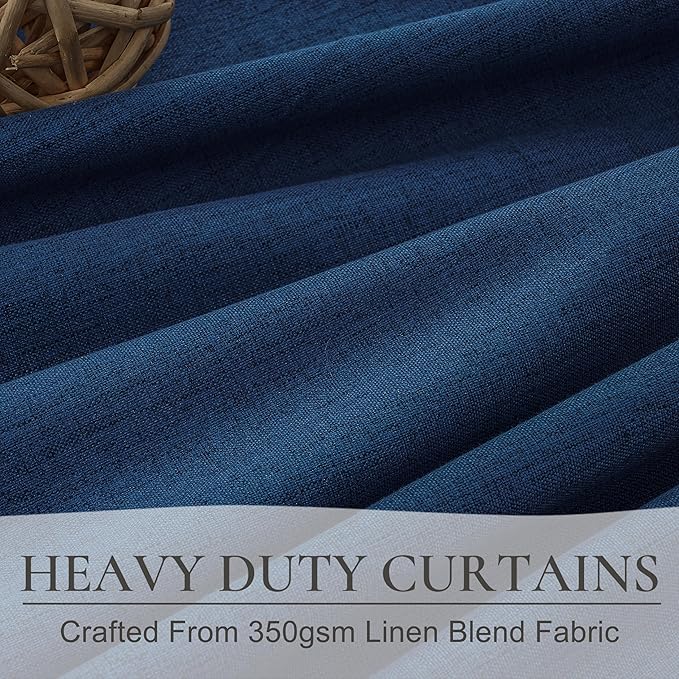 Navy Blue Blackout Curtains 92 Inch Length for Kids/Boys Rooms/Bedroom, Floor to Ceiling Track Pleated Drapes with Hooks Linen Thermal Coastal Curtain Dark Blue Window Burg 50"Wx92"Lx 2Panels Back Tab