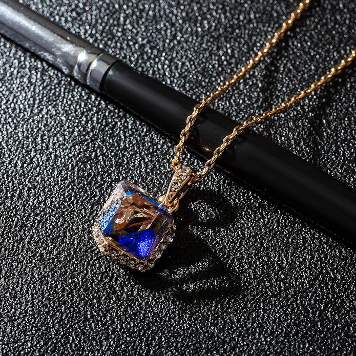 EVEVIC Color Changing Cubic Austrian Crystal Pendant Necklaces for Women 14K Gold Plated Hypoallergenic Jewelry