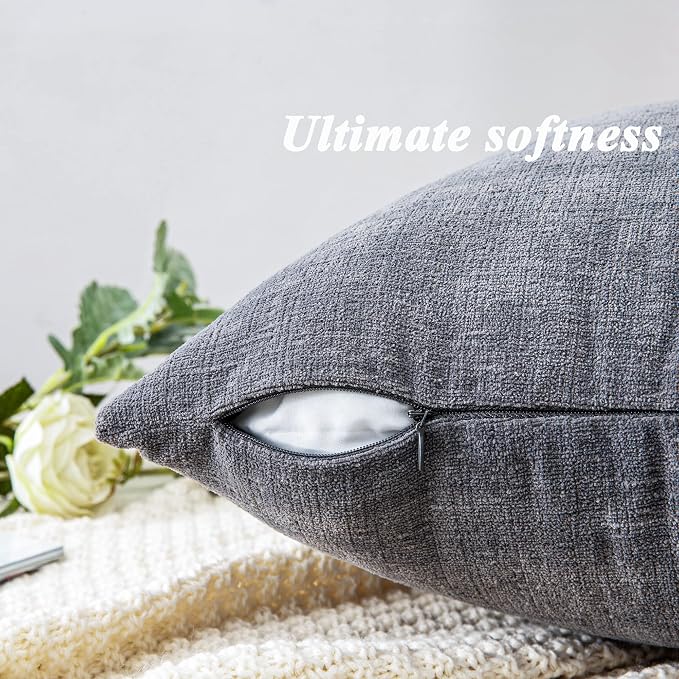 GAWAMAY Decorative Square Throw Pillow Covers 22"x22" Inch Set of 2, Super Soft Chenille Pillows Farmhouse Fall Pillowcase for Living Room Bedroom Sofa Couch Cushion Cover Grey 55x55cm (No Insert)