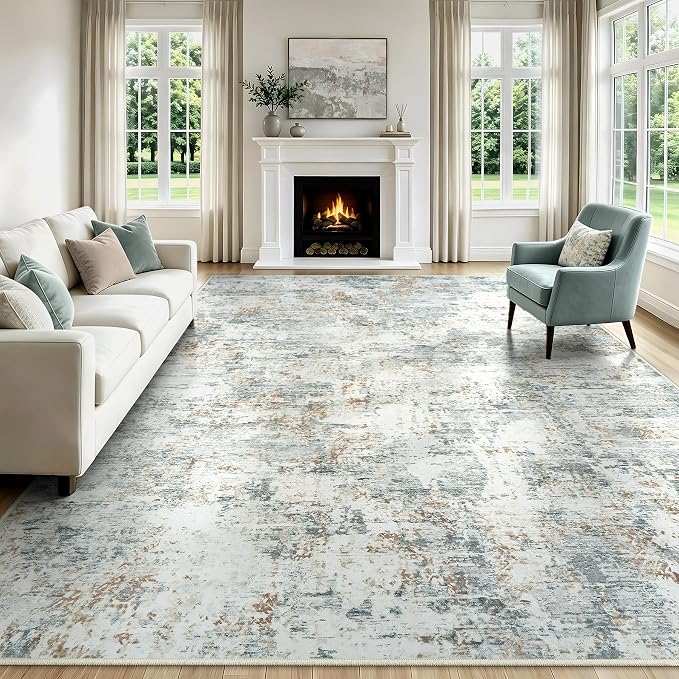 8x10 Area Rugs Living Room Rug Modern Abstract Neutral Washable Rugs Non Slip Soft Carpet Large Area Rug Low Pile Stain Resistant Non Shedding for Bedroom Nursery Dining Room Home Office Gray Brown