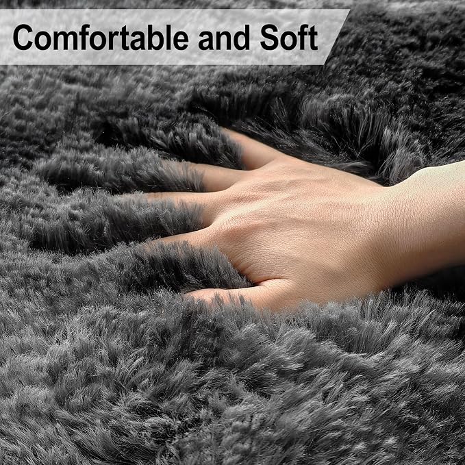 Soft Fluffy Plush Area Rug for Bedroom Living Room, 5x8 Tie-Dyed Grey and Black Fuzzy Shag Carpet Indoor Modern Shaggy Rug for Kids Room Boys Girls Dorm Nursery Home