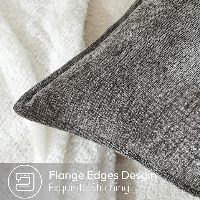 Stellhome Pack of 2 Soft Textured Throw Decorative Pillow Covers Square Accent Solid Chenille Cushion Cover Cozy Farmhouse Pillow Case for Couch Sofa Bedroom Living Room 24x24 Inch, Dark Grey