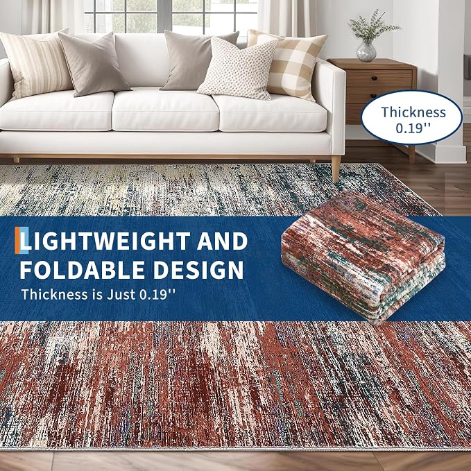 ROYHOME Washable Runner Rug 2x6 Modern Abstract Kitchen Rugs, Non Slip Bathroom Rug, Low Pile Laundry Room Soft Long Carpet for Hallway Bedroom Entryway, Red Multi