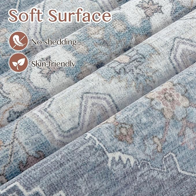 Tortania Area Rug 2x3 Doormat - Washable Vintage Oriental Farmhouse Soft Thin Indoor Carpet for Living Room Bedroom Hallway Entryway Kitchen - Blue