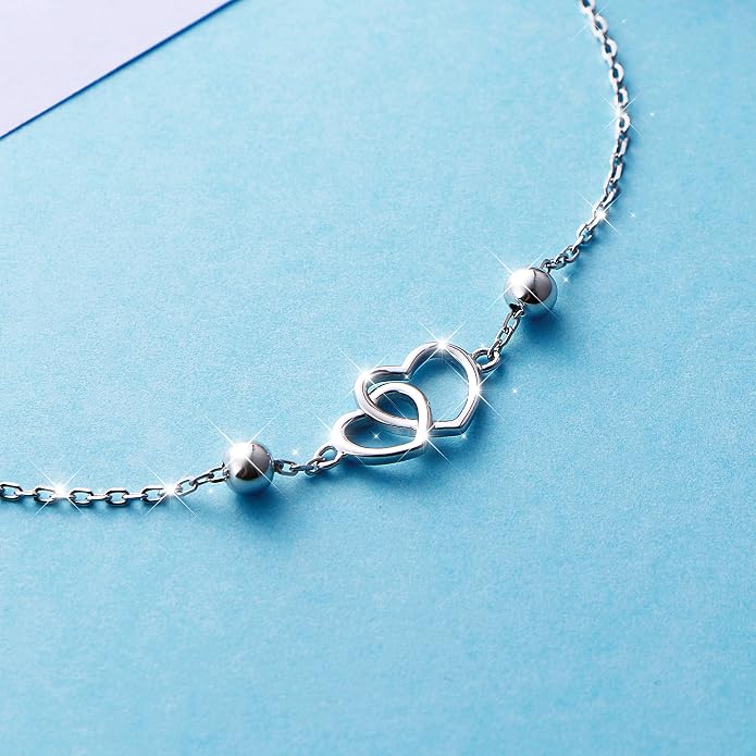 Anklet for Women S925 Sterling Silver Beach Style Foot Layered Adjustable Ankle Bracelet Disc Evil Eye Heart Infinity Bead Cross Jewelry