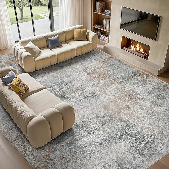 Tortania Area Rug Living Room Rugs - 8x10 Washable Large Soft Neutral Boho Moroccan Bohemian Farmhouse Rug Indoor Floor Carpet for Bedroom Under Dining Table Home Office Decor - Grey Brown