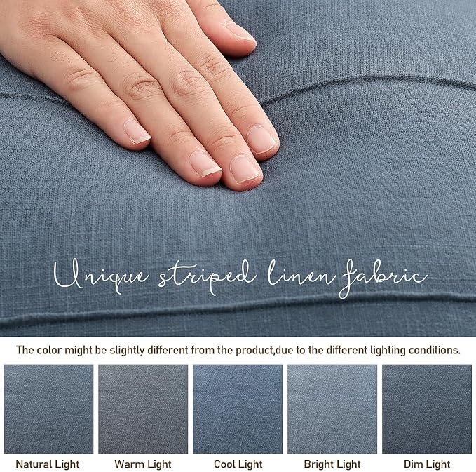 ZWJD Decorative Linen Throw Pillow Covers 26x26 Set of 2 Solid Handcrafted Striped Cushion Covers for Bed Soft Modern Farmhouse Neutral Pillowcase for Couch Bedroom Living Room Home Decor(Slate Blue)
