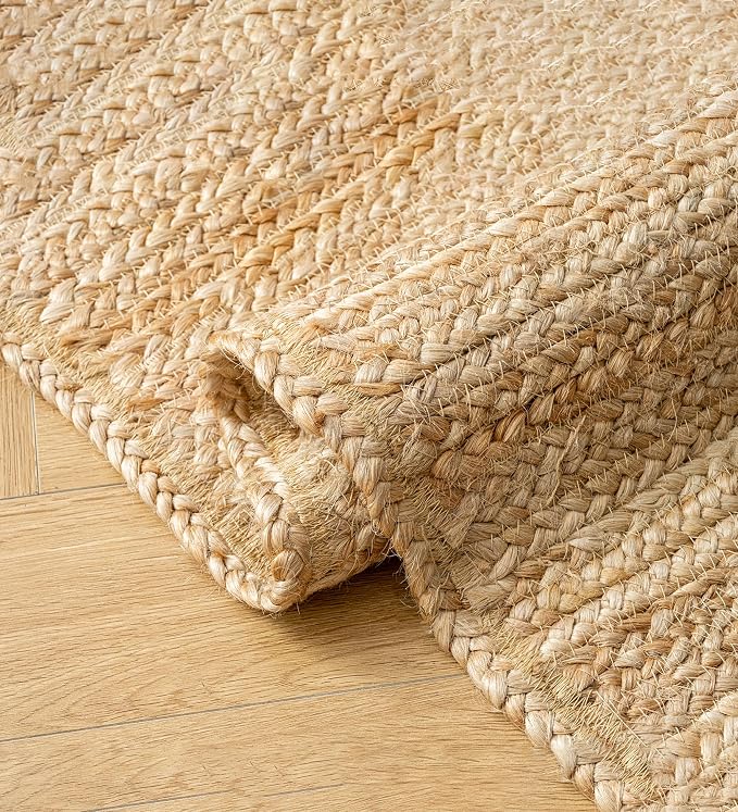 Shatex Round Jute Rug 9 Feet, Chunky Hand Braided Rug Farmhouse Style for Home Decor, Bedroom, Living Room, 100% Natural Jute Fiber, Diameter 108 Inch, Natural