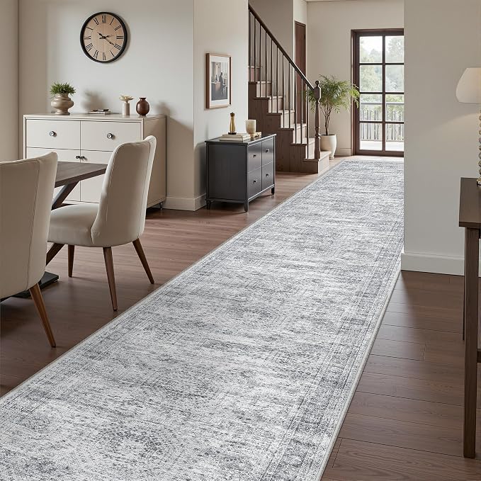 3x16 Runner Rug Non Slip,Washable Hallway Runner Rug,Grey | 16ft Runner Rug for Hallway,Entryway,Bedroom,Living Room,Thin,Soft, Extra Long Rug,Stain Resistant Indoor Carpet