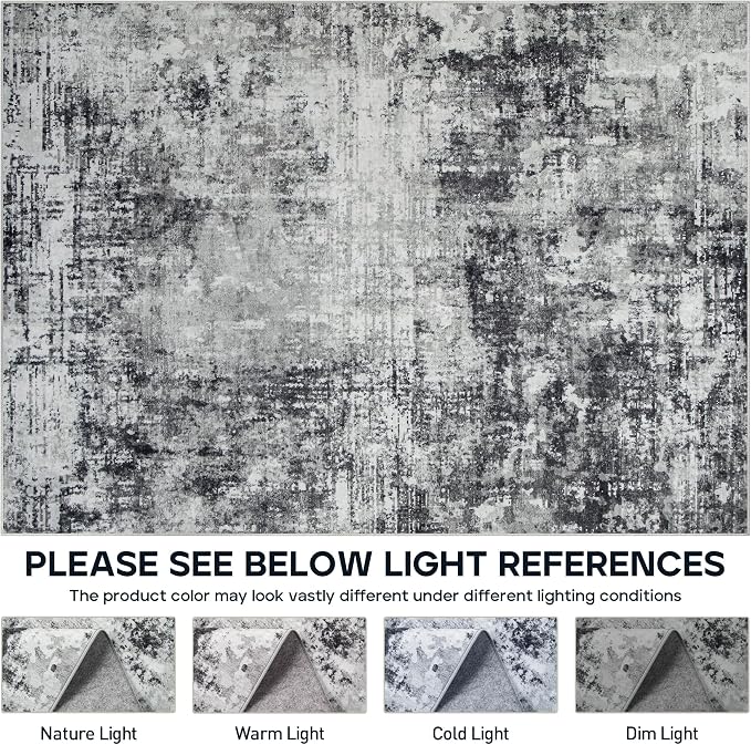 9x12 Area Rugs for Living Room Rug Washable: Modern Large Rug for Dining Room Bedroom Carpet Non Slip 9 by 12 Indoor Abstract Nursery Home Office Black Grey
