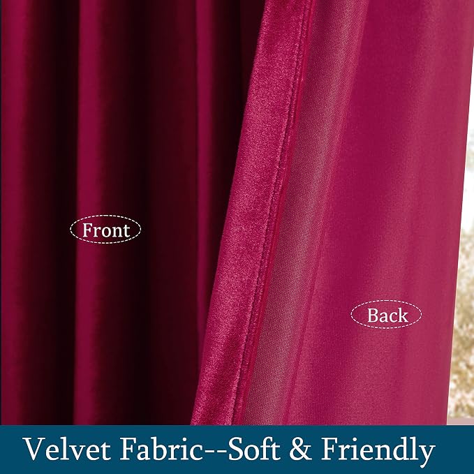 PRIMROSE Red Curtains 96 inch for Living Room Velvet Drapes Blackout Rod Pocket Back Tab Window Treatment Semi Room Darkening Decor Curtains for Bedroom Set of 2 Panels
