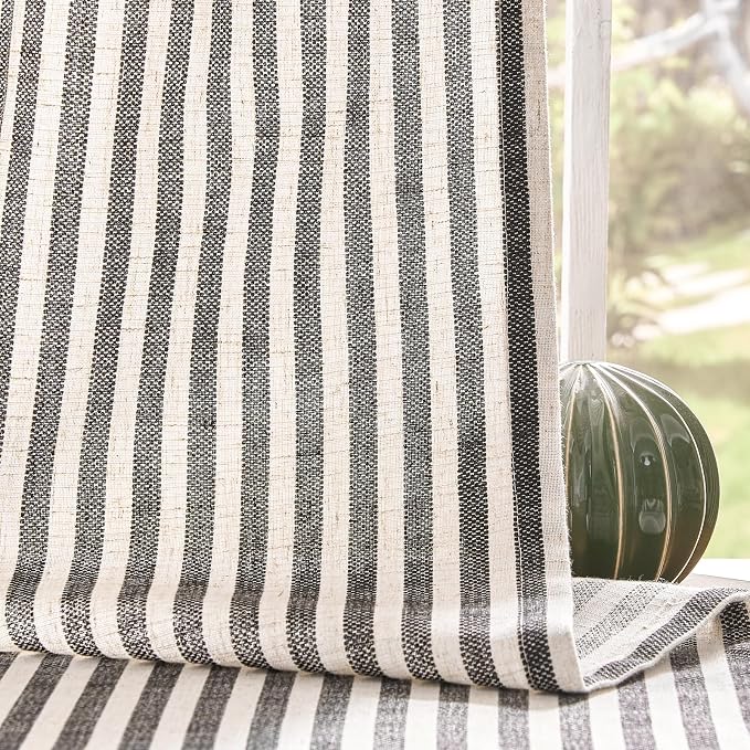jinchan Linen Curtains 63 Inch Black Stripe on Beige Grommet 2 Panels | Curtains for Living Room Bedroom,Ticking Stripe Pattern,Farmhouse Cottage Core Rustic, Window Treatment,Light Filtering