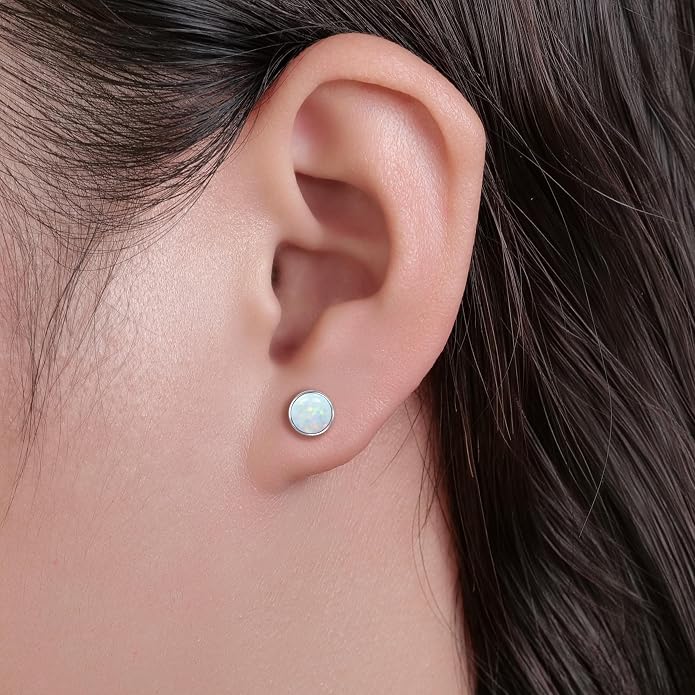 limerencia 18G Hypoallergenic Titanium Opal Threadless Nose Stud Earrings, 2PC Flat Back Push in Stud Earrings Labret Medusa Monroe Helix Cartilage Tragus Conch Piercing Jewelry for Women Men