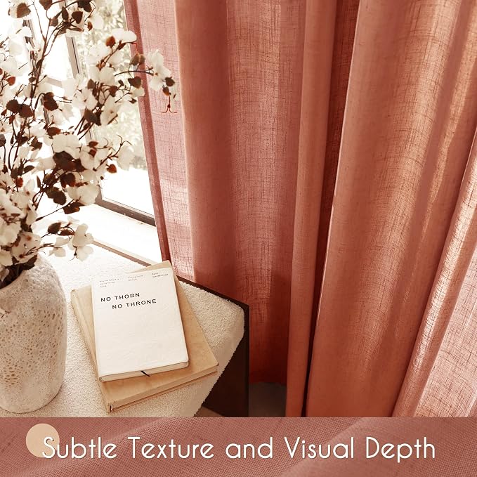 108 inch Linen Terracotta Curtains 2 Panels for Living Room Back Tab Light Filtering Semi Sheer Rust Colored Curtains 108 inches Long Soft Thick Cotton Cloth Textured Rustic Boho Farmhouse Room Decor