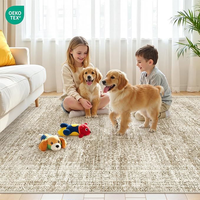 3x5 Rug for Entryway,Washable Area Rug,Brown | Small Rug for Kitchen,Hallway,Bedroom,Living Room,Dining Room,Thin,Soft, Neutral Rug,Stain Resistant Indoor Carpet,Non Slip