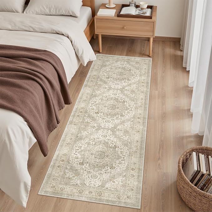 Roxstand Washable 2x6 Hallway Runner Rug, Ivory/Beige | Low-Pile Carpet, Non-slip Backing,6ft Runner, Stain Resistant, Runner for Kitchen, Laundry Room, Entryway, Vintage Design