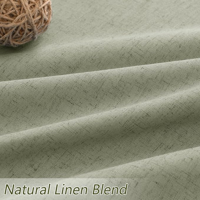 Sage Green 100% Blackout Linen Curtains 102 Inch Length 2 Panels Set for Living Room Bedroom Back Tab Rod Pocket Thermal Insulated Black Out Drapes Room Darkening Farmhosue Window Curtains 52x102