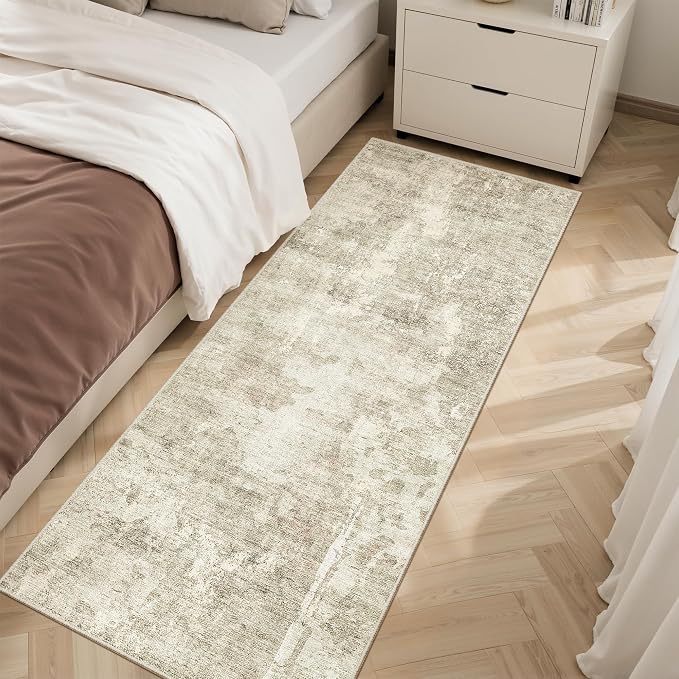 Soalmost Runner Rug 2x5 Washable Non-Slip Kitchen Runner Rugs for Bathroom Laundry Room Beige Gray Vintage Floor Carpet Runners for Hallway Entryway
