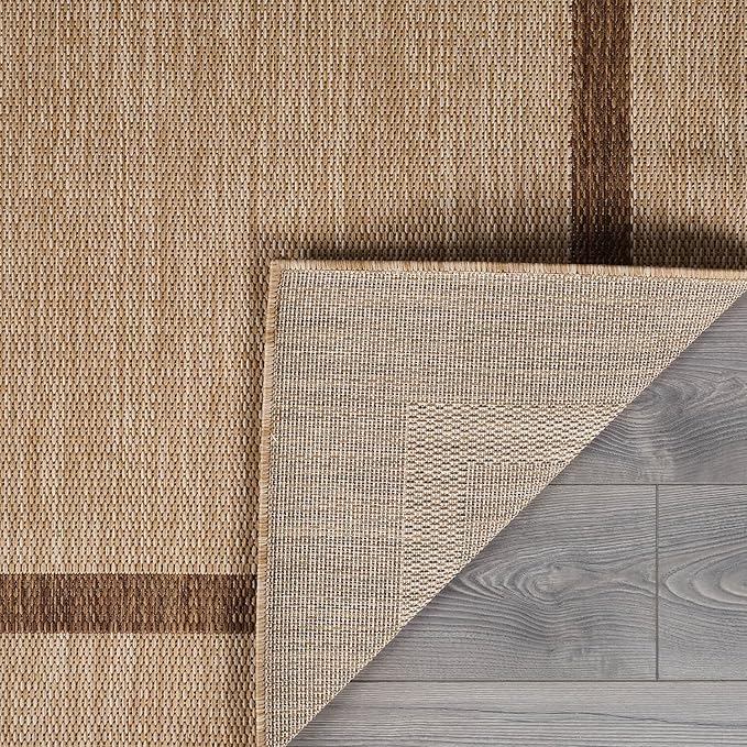 Luul Home Bordered Outdoor Rug 9x12 Washable Outside Carpet for Indoor Patio Porch Waterproof Easy Cleaning Non Shedding Area Rugs Jute Beige - Nut Brown 9 x 12