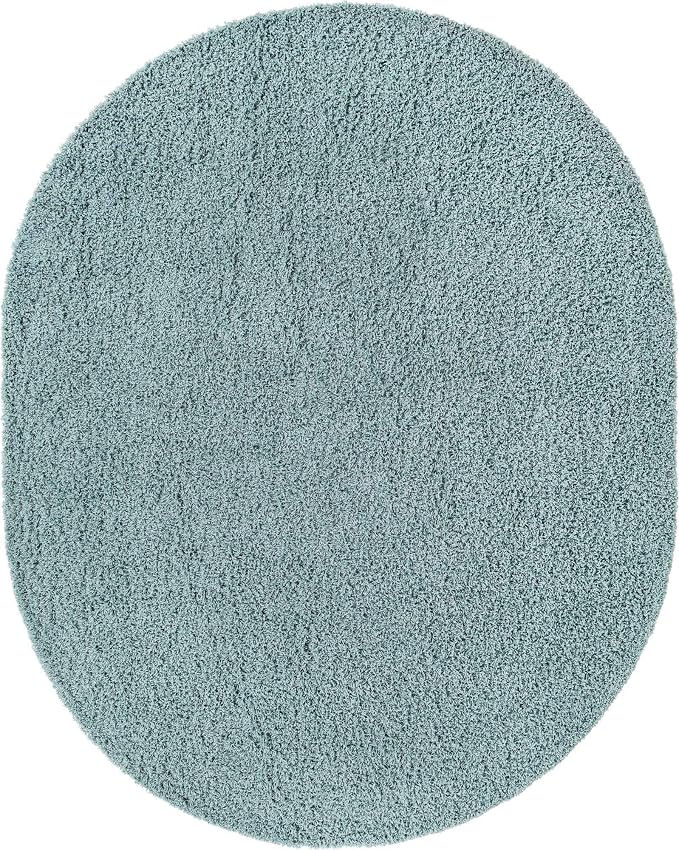 Unique Loom Solid Shag Collection Area Rug (7' 10" x 10' Oval, Light Slate Blue)