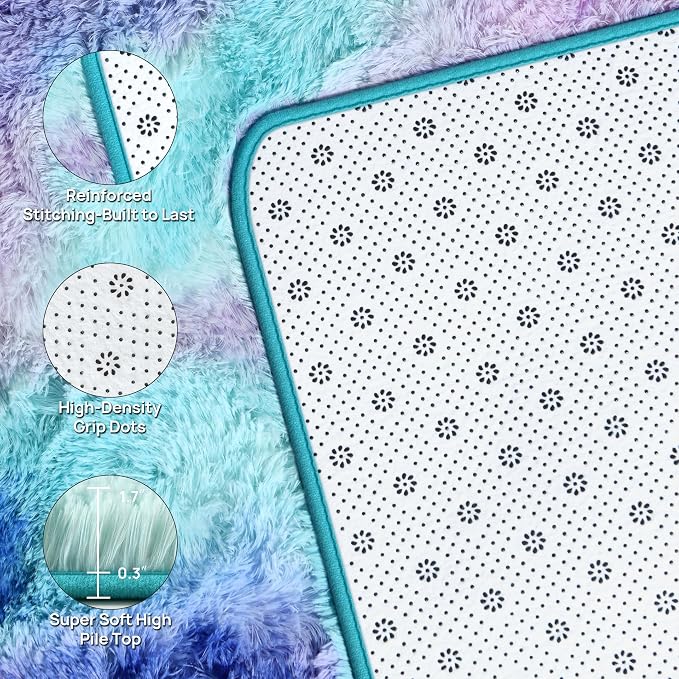 Deerhoo Large Shag Area Rugs 5 x 8, Tie-Dyed Plush Fuzzy Rugs for Living Room, Ultra Soft Fluffy Furry Rug for Bedroom, Indoor Carpet Nursery Rugs for Kids Room Home Decor, Rainbow