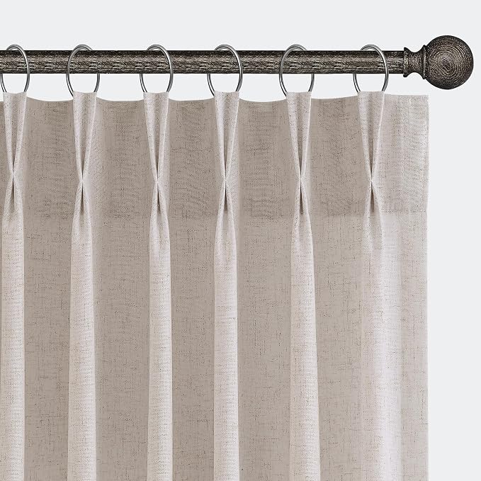 Aersas Linen Pinch Pleated Cream Curtains 80 Inch for Living Room Privacy Rod Pocket Back Tab Pleat Window Curtain 2 Panels for Bedroom Dining Room Light Filtering Boho Farmhouse Drapes 40x80