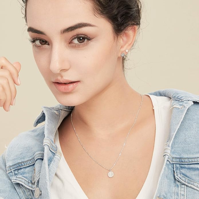 S.Leaf Gold Dainty Pendant Necklaces for Women Sterling Silver Gold Plated Layered Horizontal Vertical Bar Star Starburst Moon Cubic Zirconia Lariat Necklace for Women Trendy Gifts