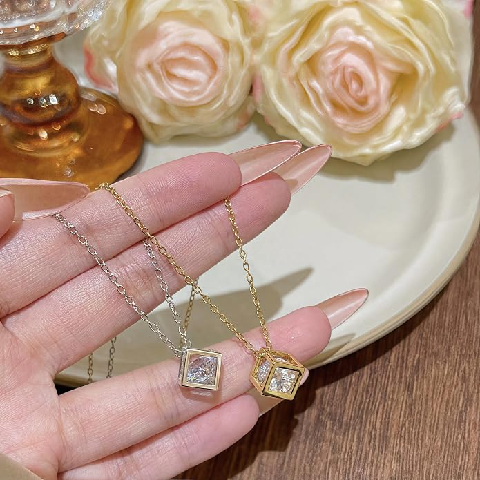 925 Sterling Silver Necklace for Women Trendy, Charming Layered Necklace with Cubic Zirconia Pendant for Her Womens Dainty Diamond Choker Necklaces Holiday Jewelry Gifts for Mom Wife Daughter Lover