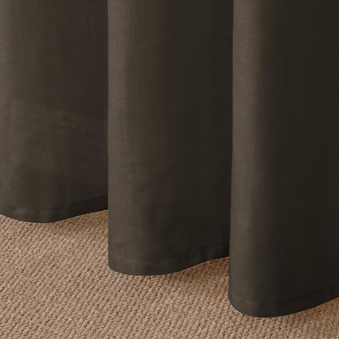 YoungsTex Brown Linen Semi Sheer Curtains 80 Inches Long for Living Room, Chocolate Light Filtering Drapes with Grommet Privacy Decorative for Bedroom, 2 Panels, 52 X 80 Inch