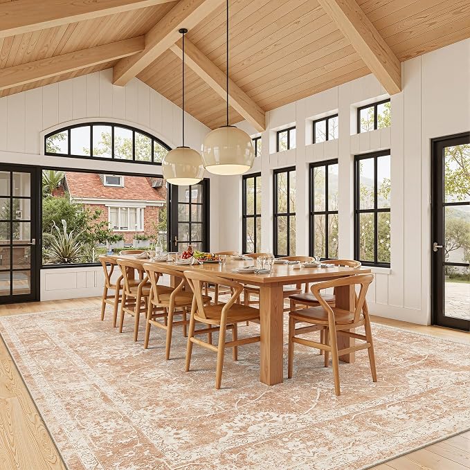 Madane Living Room 10x14 Area Rugs, Washable Low Pile Non-Slip Stain Resistant Extra Large Thin Rug, Vintage Soft Throw Carpet for Dining Room Bedroom Farmhouse Home Office (10 x 14, Jasper Orange)
