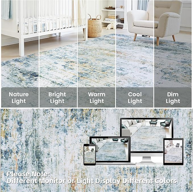 9x12 Area Rugs Living Room Rug Modern Abstract Neutral Washable Rugs Non Slip Soft Carpet Large Area Rug Low Pile Stain Resistant Non Shedding for Bedroom Nursery Dining Room Home Office Sage Green