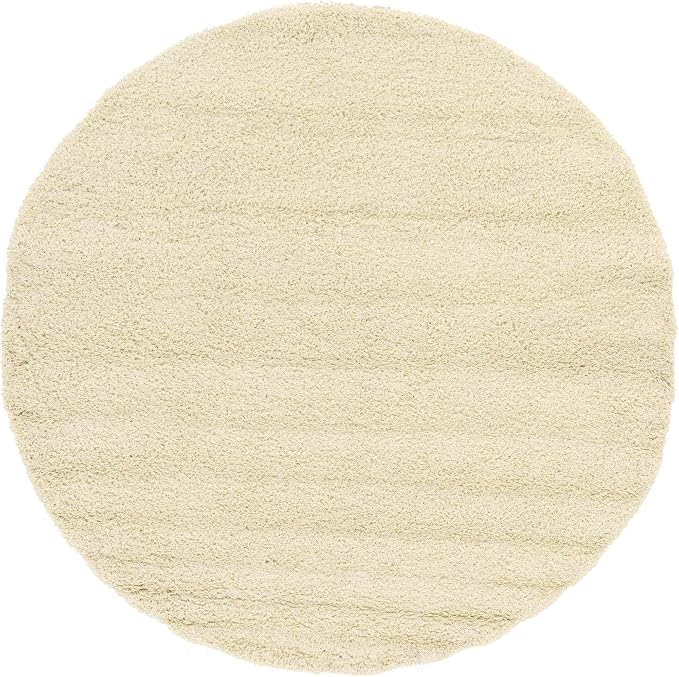 Unique Loom Solid Shag Collection Area Rug (8' Round, Pure Ivory)