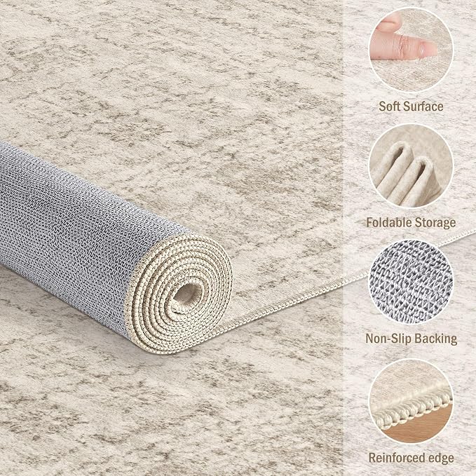 Nakagishi Oval Rugs for Entryway: Washable Non-Slip Neutral 3x5 Area Rug for Kitchen, Pet Friendly, Soft Stain Resistant Low Pile Oval Carpet for Bedroom