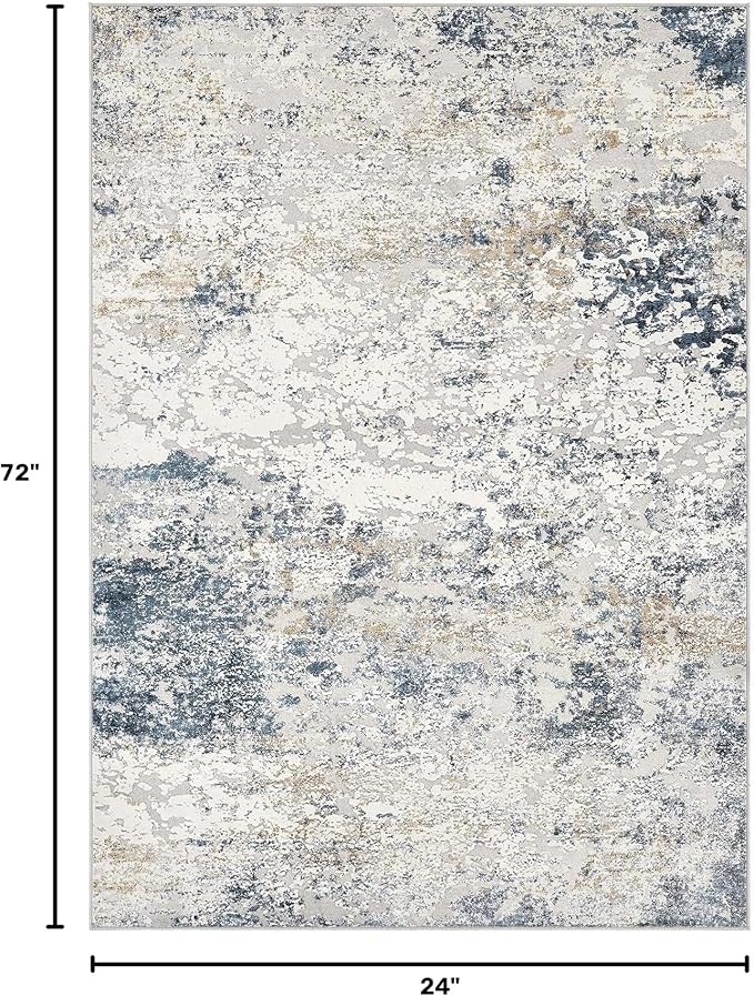 DMOYEST Washable Runner Rug for Hallway: 2x6 Neutral Modern Abstract Low Pile Area Rug with Non-Slip Backing - Carpet for Bedroom Kitchen Laundry Entryway Bathroom Indoor - Beige Blue