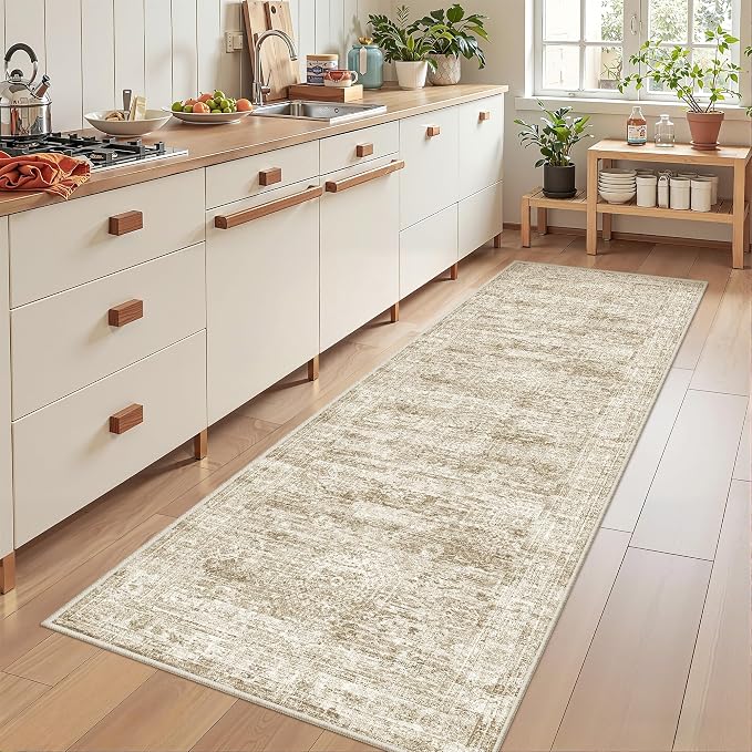 2'6 x 8' Runner Rug Non Slip,Washable Kitchen Rugs,Brown | Neutral Rugs for Kitchen,Entryway,Bedroom,Bathroom,Nursery Room,Thin,Soft Runner Rug,Stain Resistant Indoor Carpet
