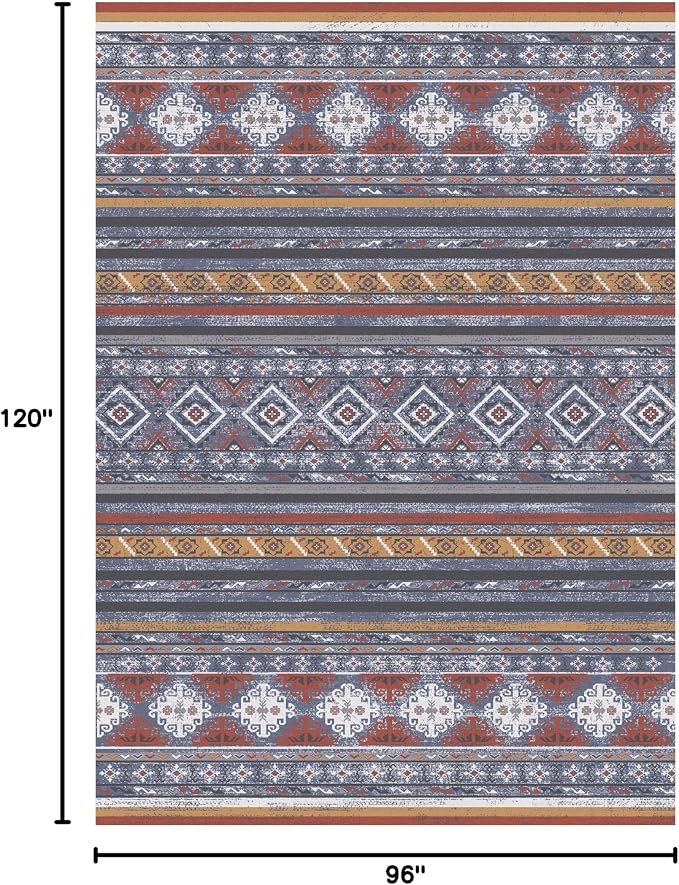 RUGSURE Washable Area Rugs 8' x 10' - 1/6 Thick - Moroccan-Inspired -Stain & Water Resistant Non-Slip - Resistant Rug for Living Room, Bedroom, Nursery, Pet & Child Friendly (Blue and Red)